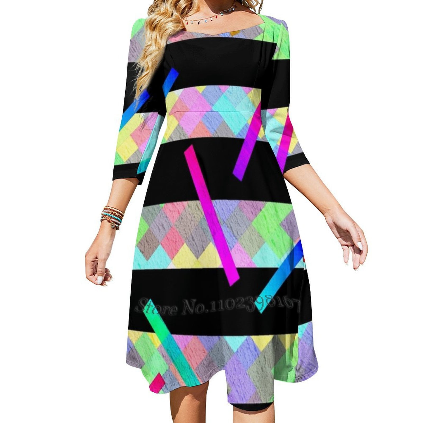 Crimson Spark Cotton Crew Neck Gather Dress