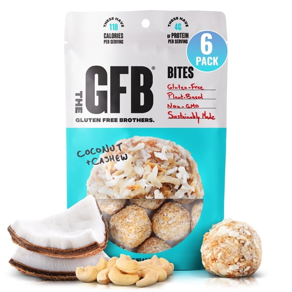 The Gluten Free Brothers Coconut Cashew Bites Protein Balls, Non GMO, Vegan, 6 Count, 4 oz