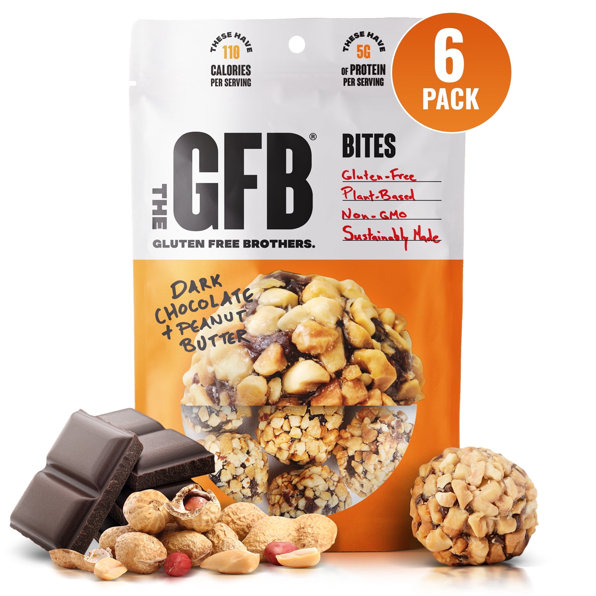 The Gluten Free Brothers Dark Chocolate Peanut Butter Bites –  Protein Energy Balls, 4 oz (6 Count)