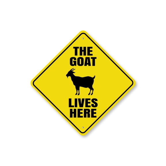The Goat Lives Here Diamond Aluminum Metal Decor Sign - 12" x 12"