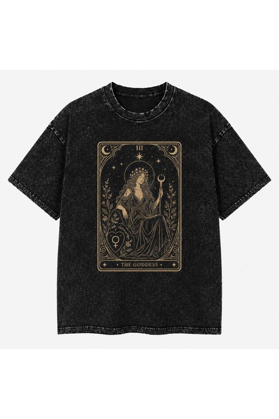 The Goddess Tarot Card Graphic Tee | Mineral Washed Heavyweight Cotton T-Shirt | Celestial Boho Shirt