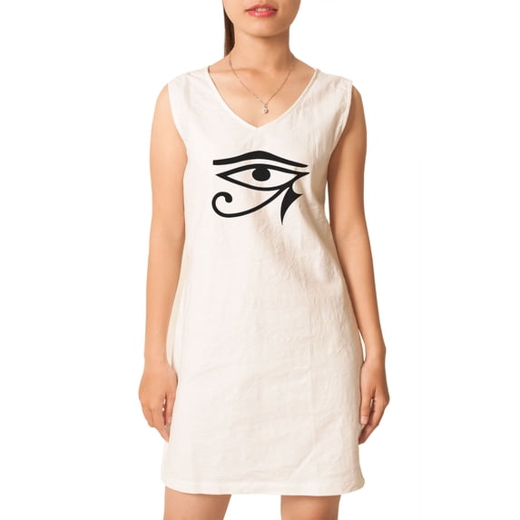 The Goddess Wadjet Eye Printed Vintage V-neck Linen Mini Shift Dress WDS_02 10