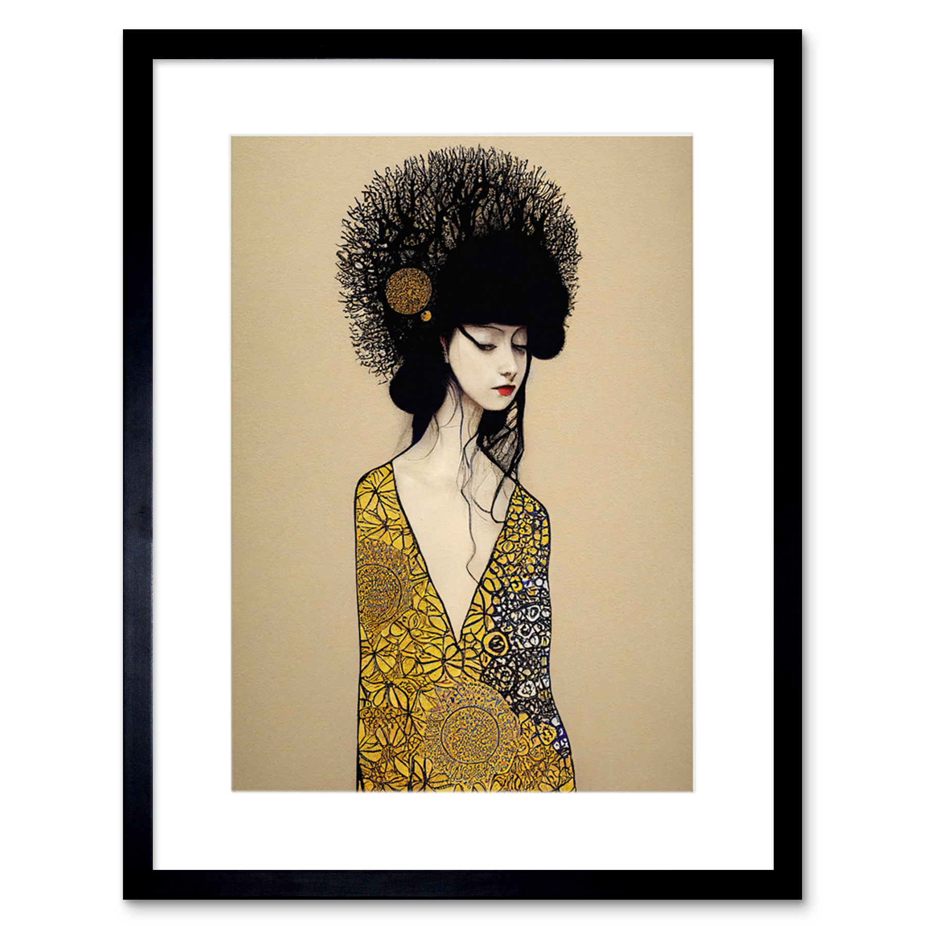 The Goddess in Gold Black Klimt Style Robe Artwork Framed Wall Art ...
