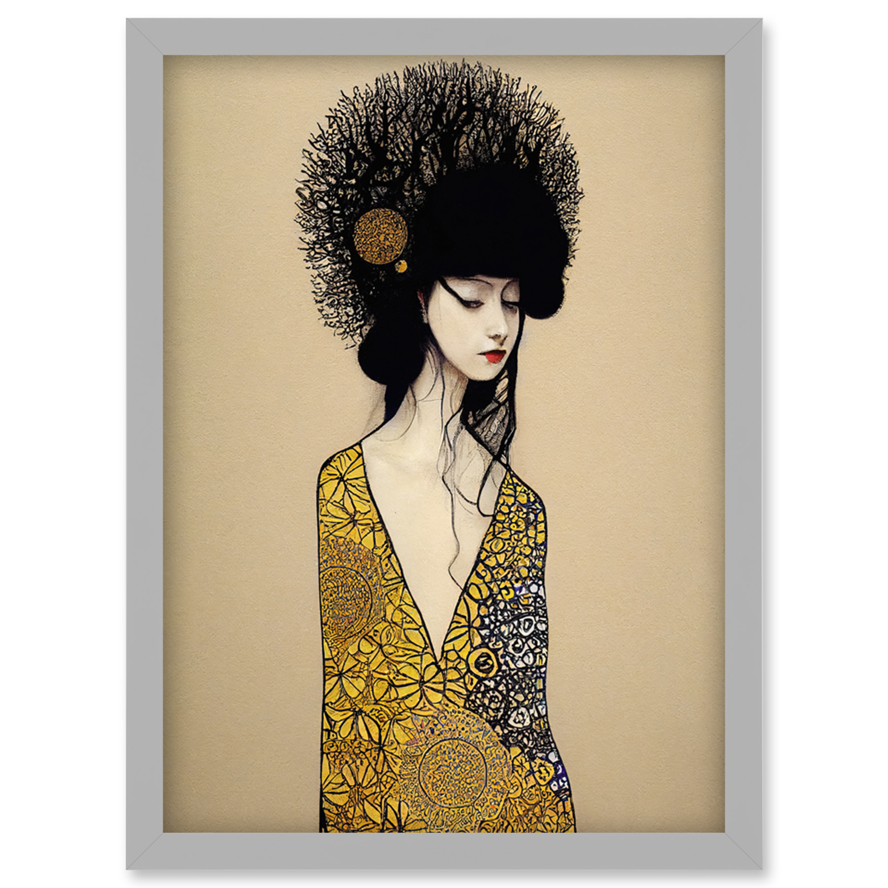The Goddess in Gold Black Klimt Style Robe Artwork Framed Wall Art ...