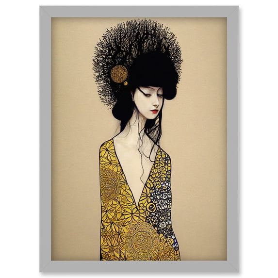 The Goddess in Gold Black Klimt Style Robe Artwork Framed Wall Art Print A4