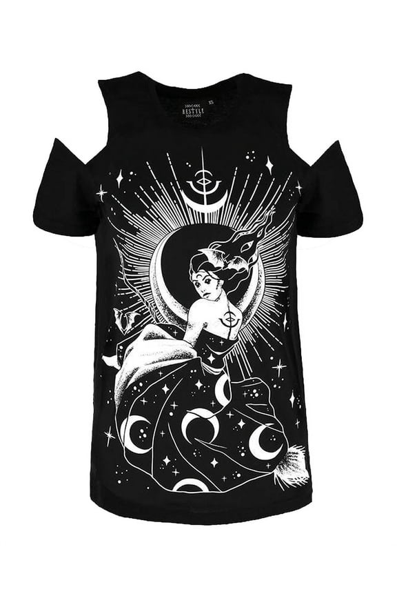 The Goddess of Night Nyx Gothic Cold Shoulder Shirt, XXL