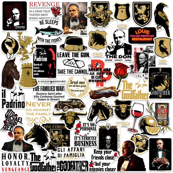 The Godfather 50ct Vinyl Large Deluxe Stickers Variety Pack - Laptop, Water Bottle, Scrapbooking, Tablet, Skateboard, Indoor/Outdoor - Set of 50