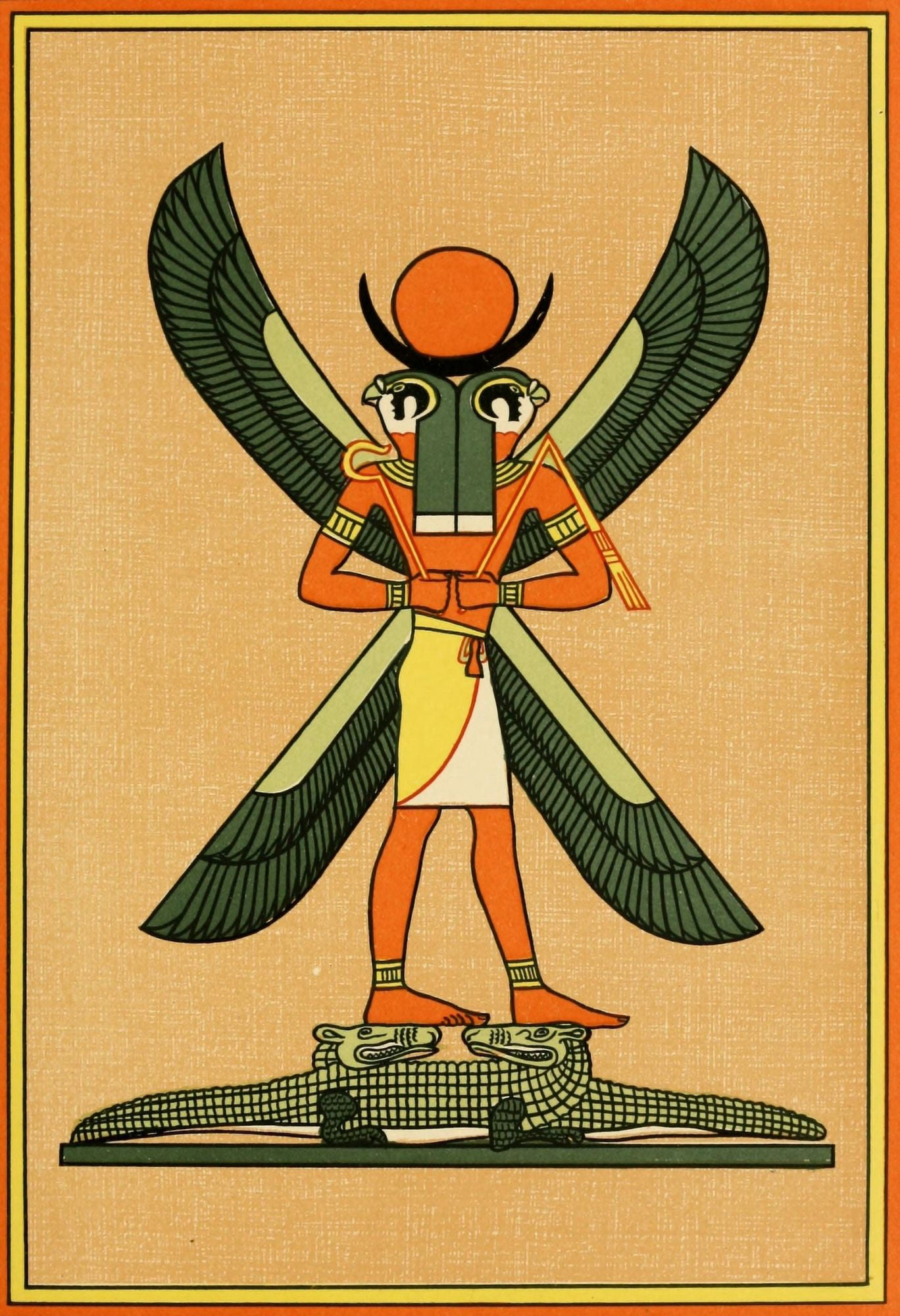 The Gods of the Egyptians 1904 The dual god Khensu standing upon Crocodiles Canvas Art - Unknown (18 x 24)