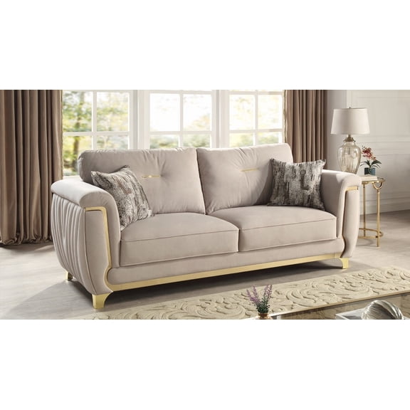 The Gold Accented Leena Sofa Made of Solid & Manufactured Wood for Comfort