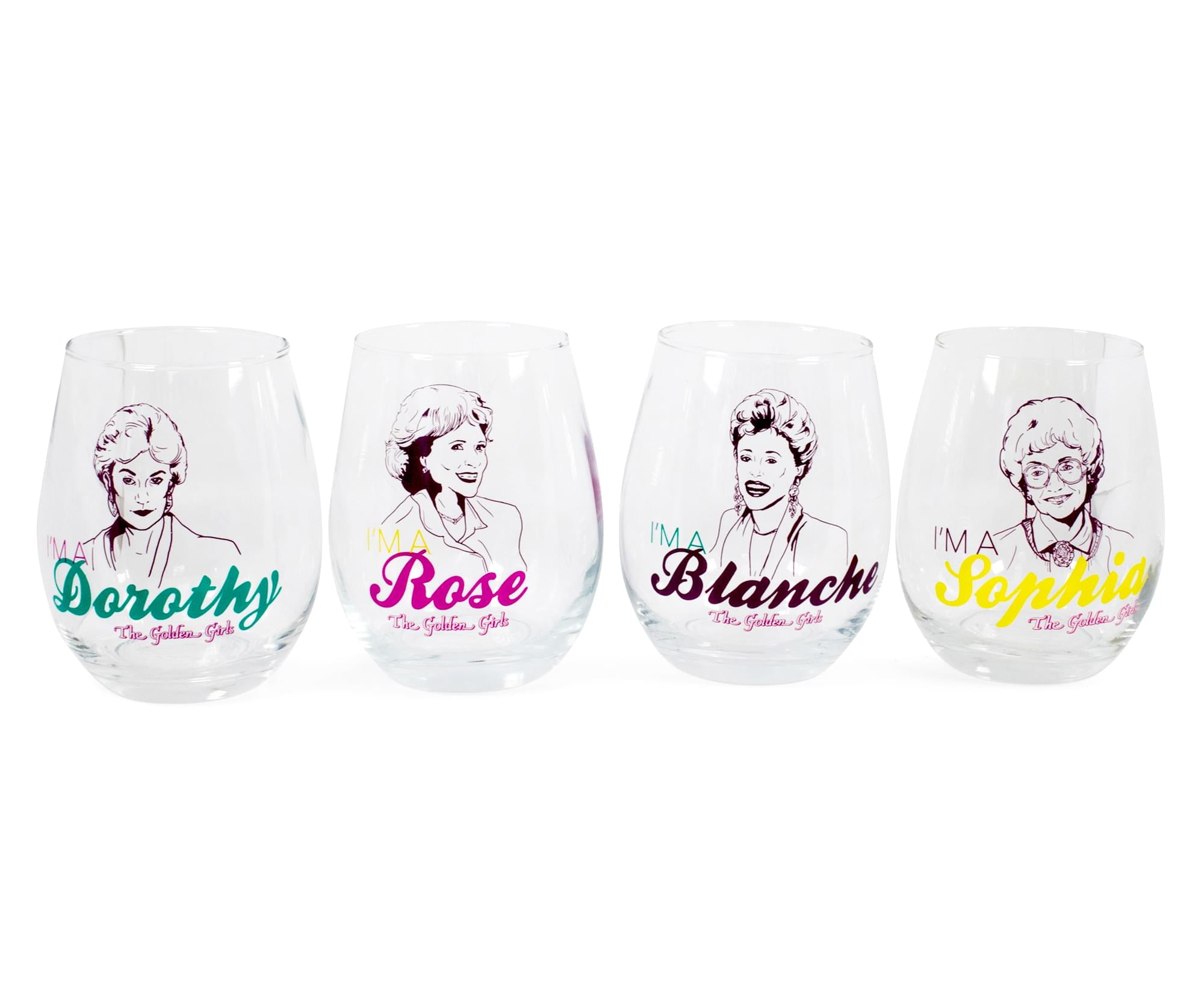 DU VINO Golden Girls Inspired Stemless Wine Glass Set of 4 (15  oz)- USA MADE-Funny Novelty Glasses for Party, Event, Girls Night-Gift For  Mom, Women Best Friend- Fun Drinking for