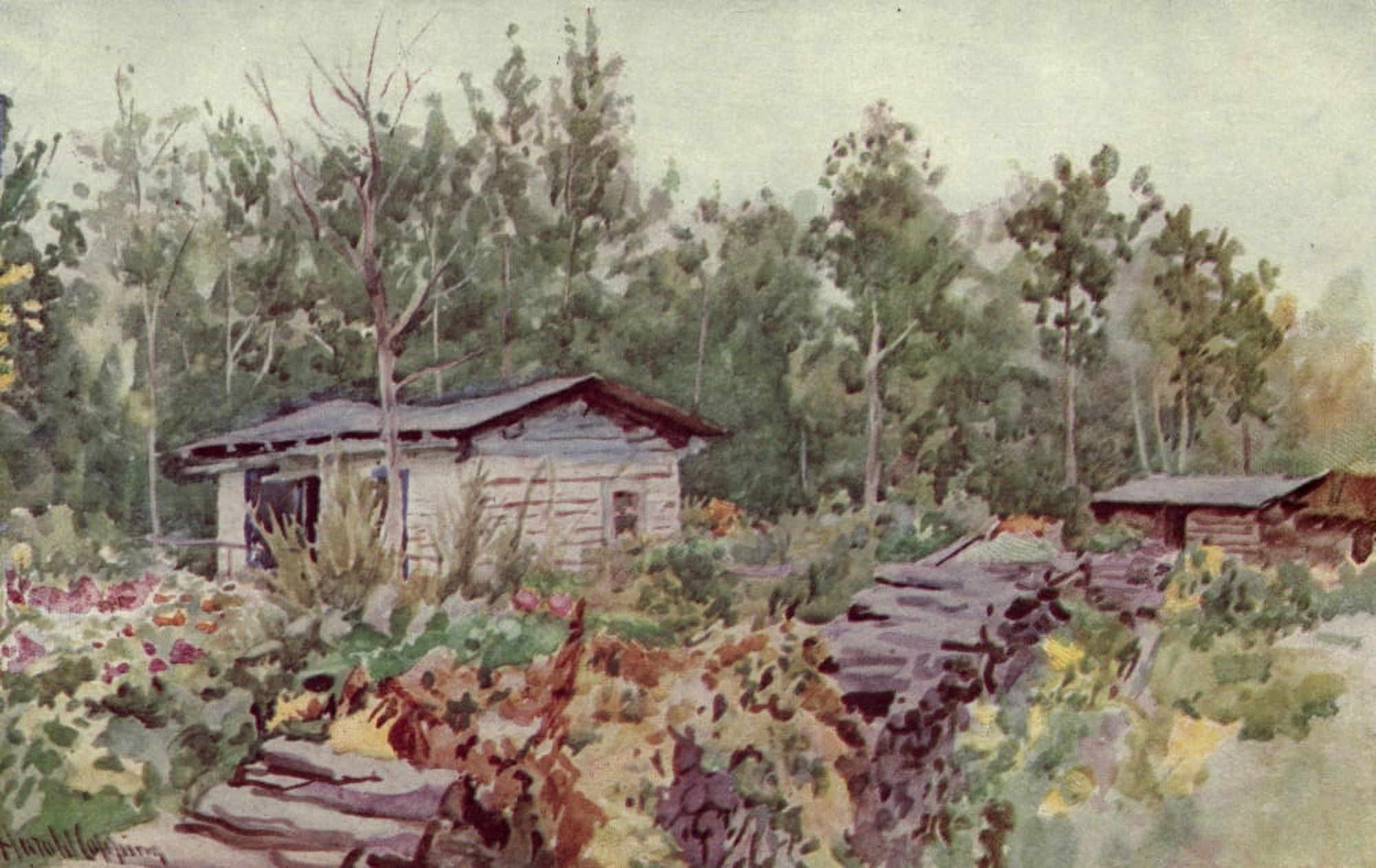 The Golden Land 1912 Log cabin Canvas Art - H Copping (18 x 24)
