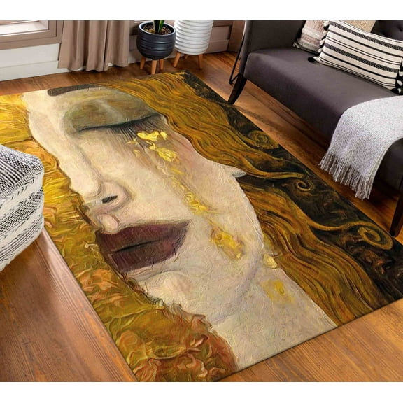 The Golden Tears Rug, Woman Rug, Reproduction Rugs, Gustav Klimt Rug, Freya's Tears Rug ,Luxury Rug, Large Rug, Salon Rug, Woman Decor Rug, 5.2'x7.5' - 160x230 cm