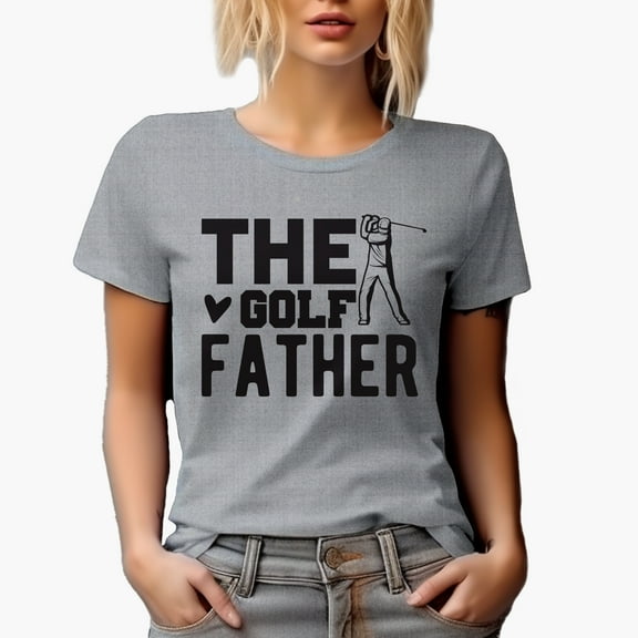 The Golf Father Pun with a Swinging Golf Player, Golfing or Golfer Themed Merch Gift, Heather Grey T-Shirt, L