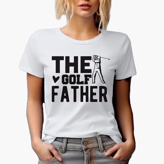 The Golf Father Pun with a Swinging Golf Player, Golfing or Golfer Themed Merch Gift, White T-Shirt, M