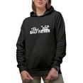 thumbnail image 1 of The Golf Father with Ball & Clubs Pun Quote, Dad Golf Player, Golfing or Golfer Themed Merch Gift, Black Hooded Sweatshirt or Hoodie, Small, 1 of 5