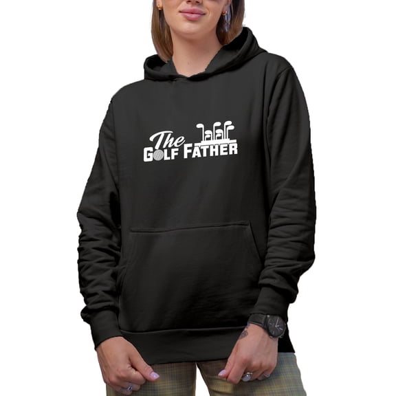 The Golf Father with Ball & Clubs Pun Quote, Dad Golf Player, Golfing or Golfer Themed Merch Gift, Black Hooded Sweatshirt or Hoodie, Small