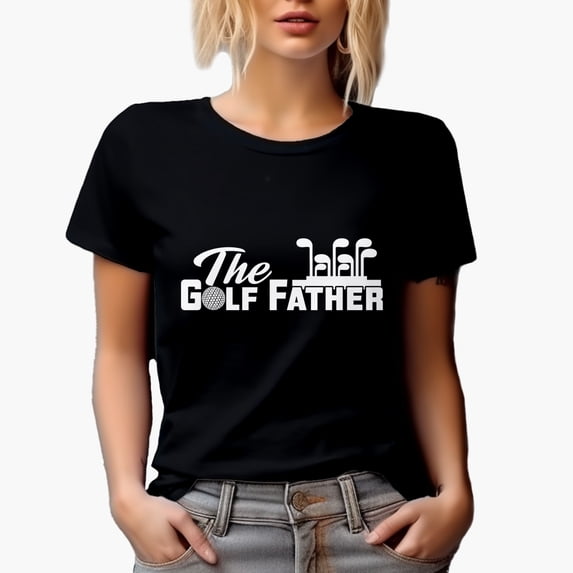 The Golf Father with Ball & Clubs Pun Quote, Dad Golf Player, Golfing or Golfer Themed Merch Gift, Black T-Shirt, Small