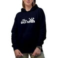 thumbnail image 1 of The Golf Father with Ball & Clubs Pun Quote, Dad Golf Player, Golfing or Golfer Themed Merch Gift, Navy Blue Hooded Sweatshirt or Hoodie, Small, 1 of 5