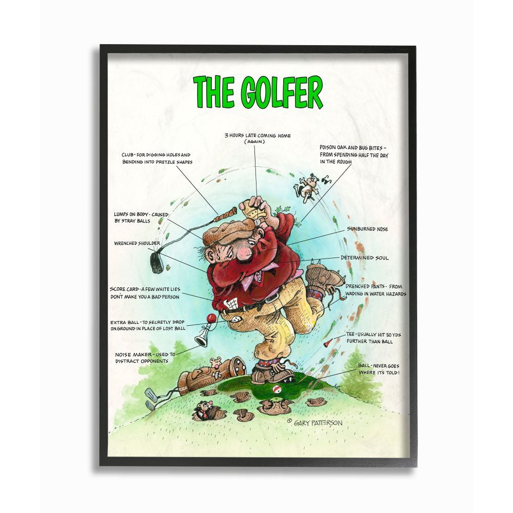 The Golfer Funny Golf Cartoon Sports Design Oversized Framed Giclee Texturized Art by Gary Patterson