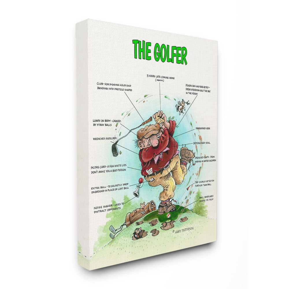 The Golfer Funny Golf Cartoon Sports Design Oversized Stretched Canvas Wall Art by Gary Patterson