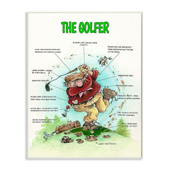 The Golfer Funny Golf Cartoon Sports Design Oversized Wall Plaque Art by Gary Patterson