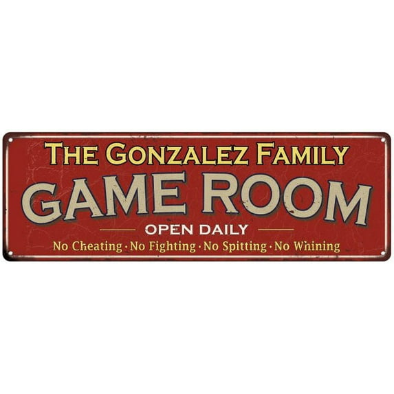 The Gonzalez Family Gift Red Game Room Metal 6x18 Sign 206180038833