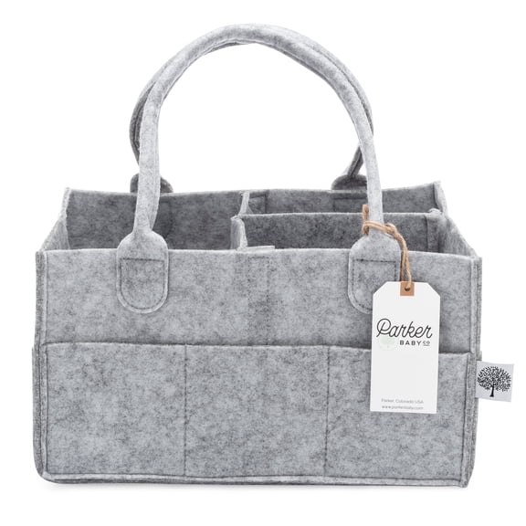 Parker Baby Co. Felt Diaper Caddy - Regular Nursery Organizer with Removable Dividers - Gray