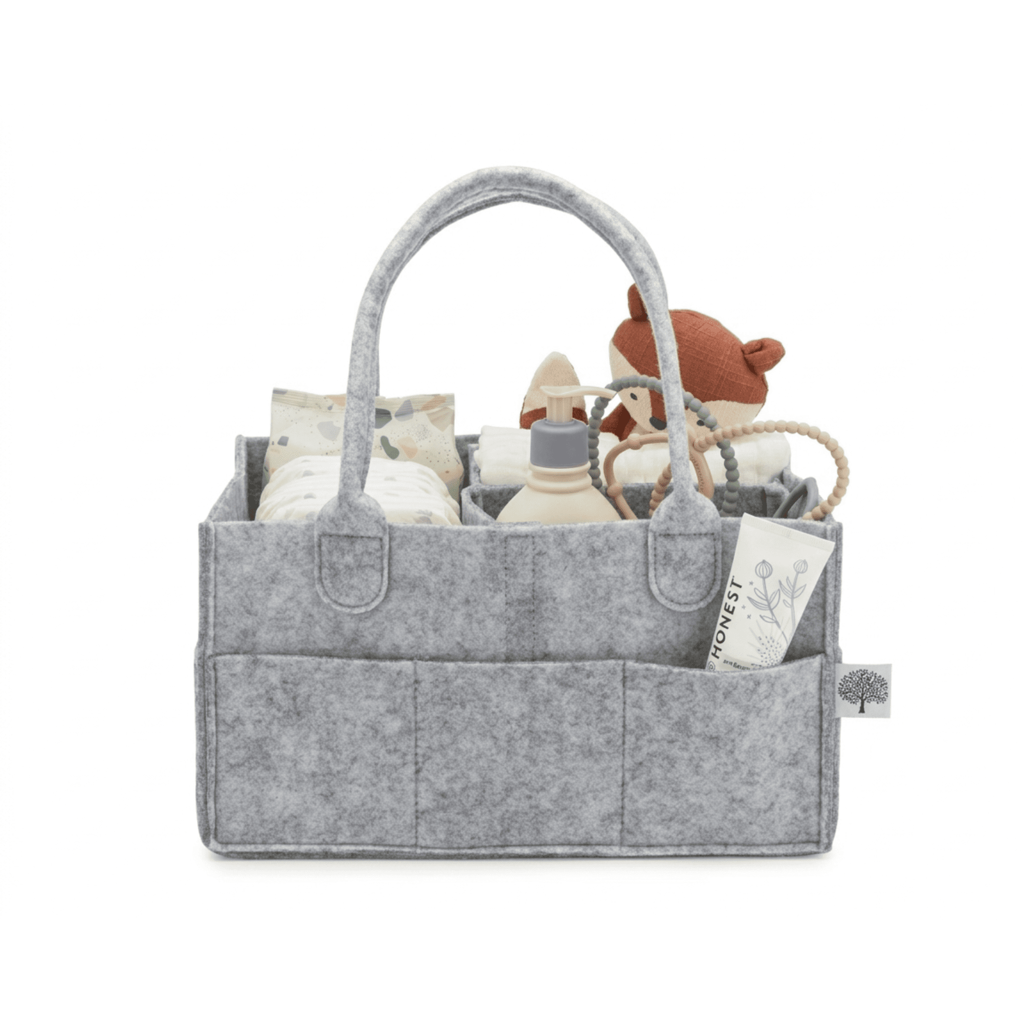 Parker Baby Co. Felt Diaper Caddy - Regular Nursery Organizer with Removable Dividers - Gray