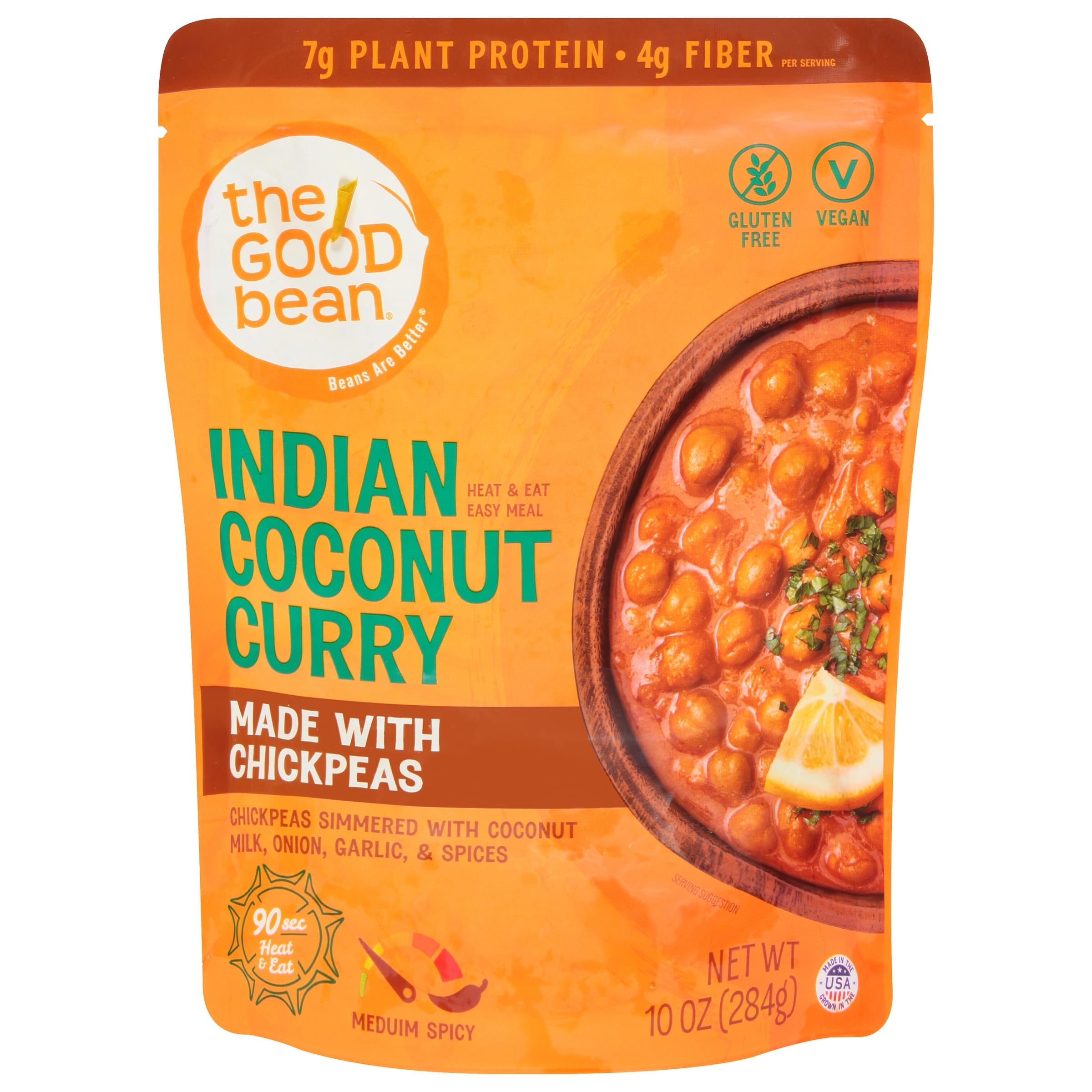 The Good Bean Heat and Eat Pouch, Indian Coconut Curry Chickpeas, 10 oz