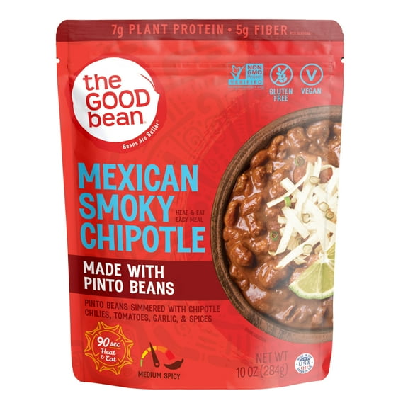 The Good Bean Heat and Eat Pouch, Mexican Smoky Chipotle Pinto Beans, 10 oz