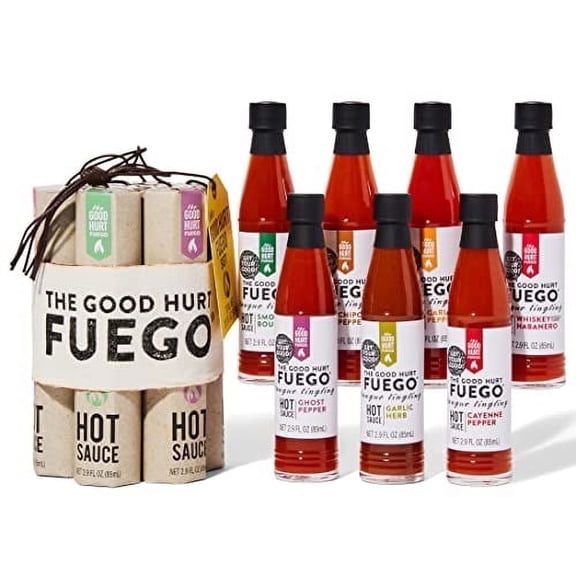 Thoughtfully The Good Hurt Fuego Hot Sauce Variety Pack, Sampler Set of 7 Different Flavors and Peppers from Around the World