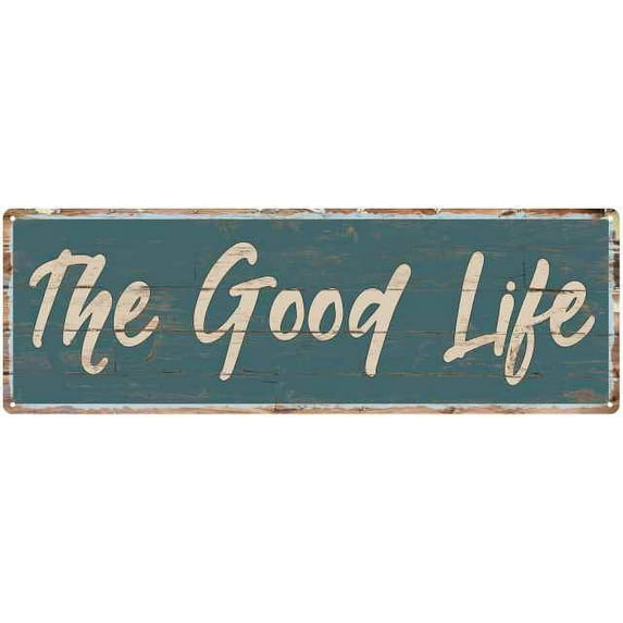 The Good Life Beach Style Wood Look Sign Gift Green 6x18 Metal Decor 106180086052