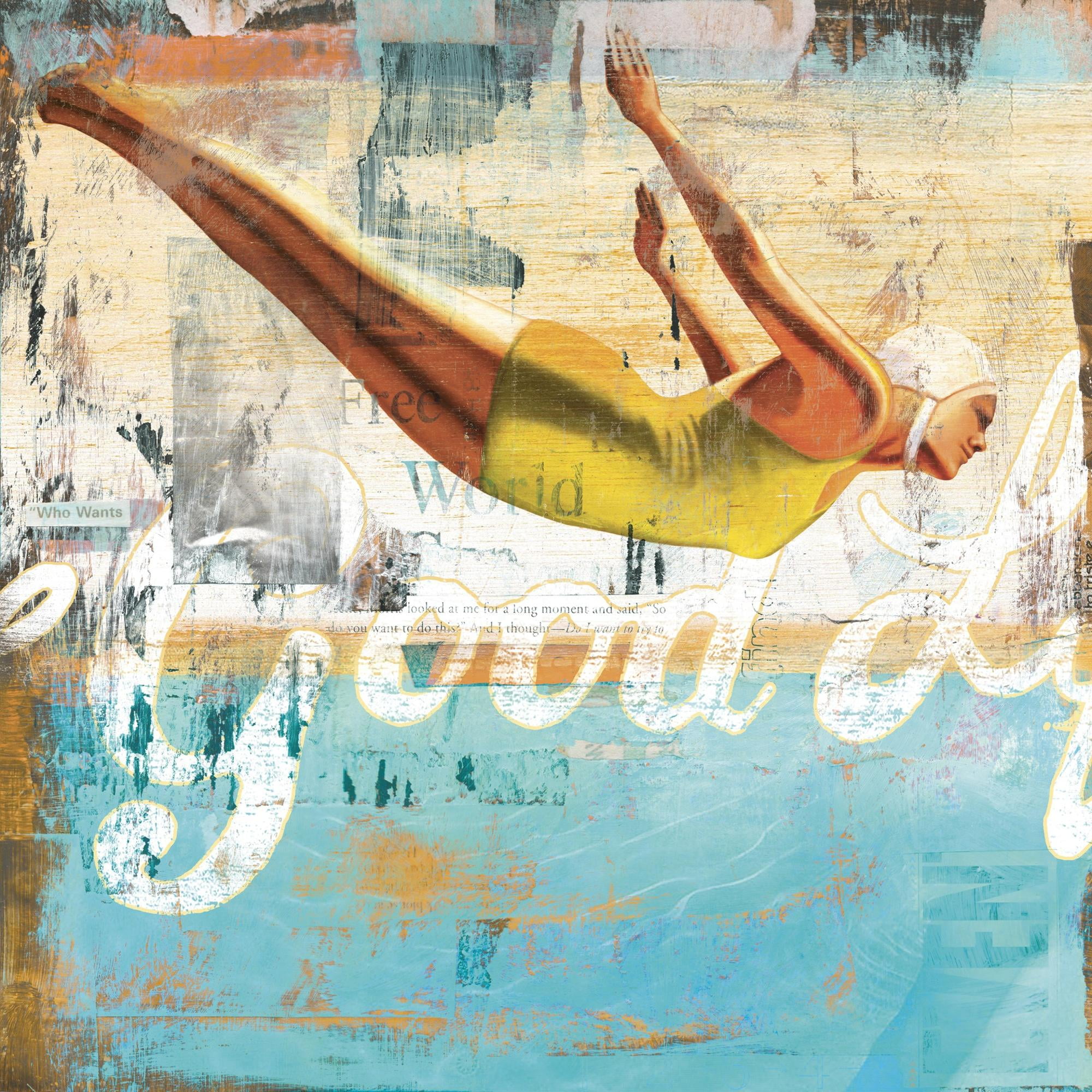 Vintage Style Canvas Art Print with Diving Woman