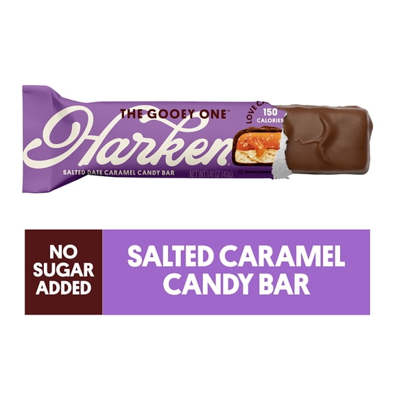 Harken, Salted Caramel & Chocolate Candy Bar, Added Sugar Free, 14g Fiber, Gut-Happy & Vegan Snack, Dairy Free, 1.41oz
