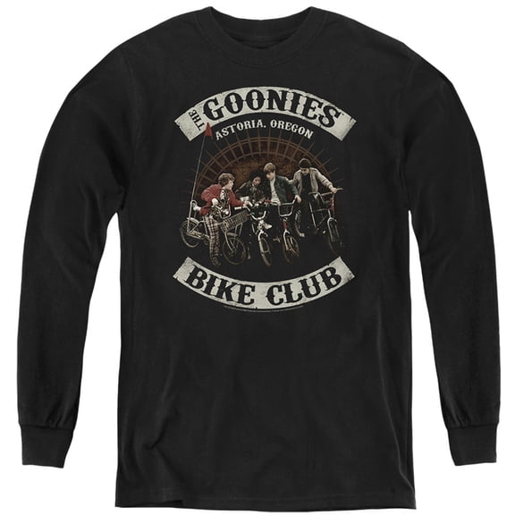 The Goonies Bike Club Kids Long Sleeve T Shirt (Small) for Youth Boys and Girls, Black