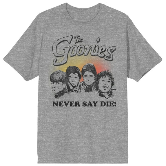 The Goonies Never Say Die Illustrated Men's Athletic Heather Crew Neck Tee- XL