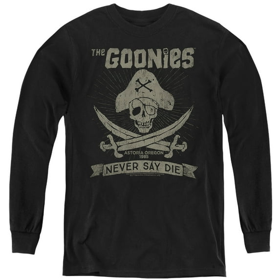 The Goonies Never Say Die Kids Long Sleeve T Shirt (Small) for Youth Boys and Girls, Black
