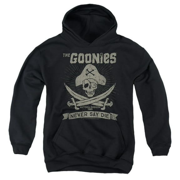 The Goonies Never Say Die Kids Pull-Over Hoodie (X-Large) for Youth Boys and Girls, Black