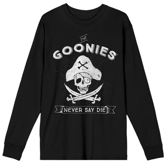 The Goonies Never Say Die Men's Black Graphic Long Sleeve Tee-Large