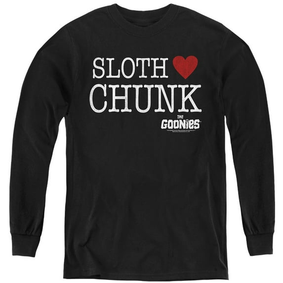 The Goonies Sloth Heart Chunk Kids Long Sleeve T Shirt (Medium) for Youth Boys and Girls, Black