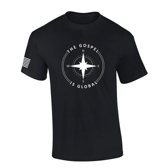 The Gospel Is Global Compass Cross Bible Scripture Mens Christian Tshirt Jesus Short Sleeve T-shirt Graphic Tee-Black-xxxl