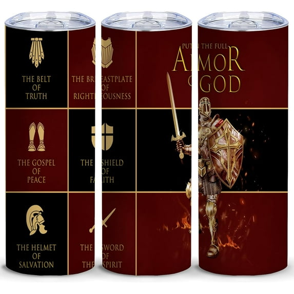 The Gospel of Peace Worship Gift For Pastors, Put The Full Armor Of God 20oz Tumbler With Lid