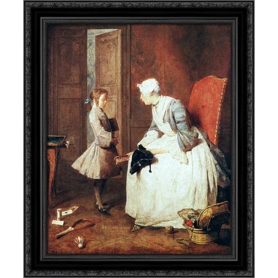 The Governess 20x23 Black Ornate Wood Framed Canvas Art by Chardin, Jean Baptiste Simeon