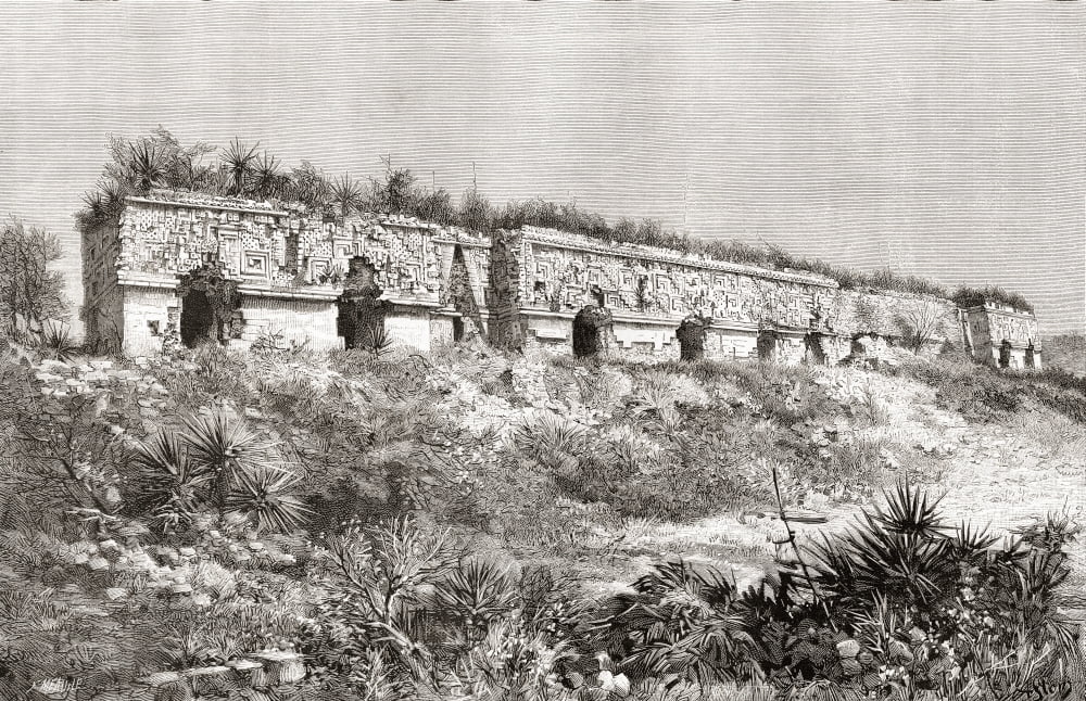 The Governors Palace Uxmal Mexico in the 19th century before its restoration From Am Canvas Art - Ken Welsh Design Pics (17 x 11)