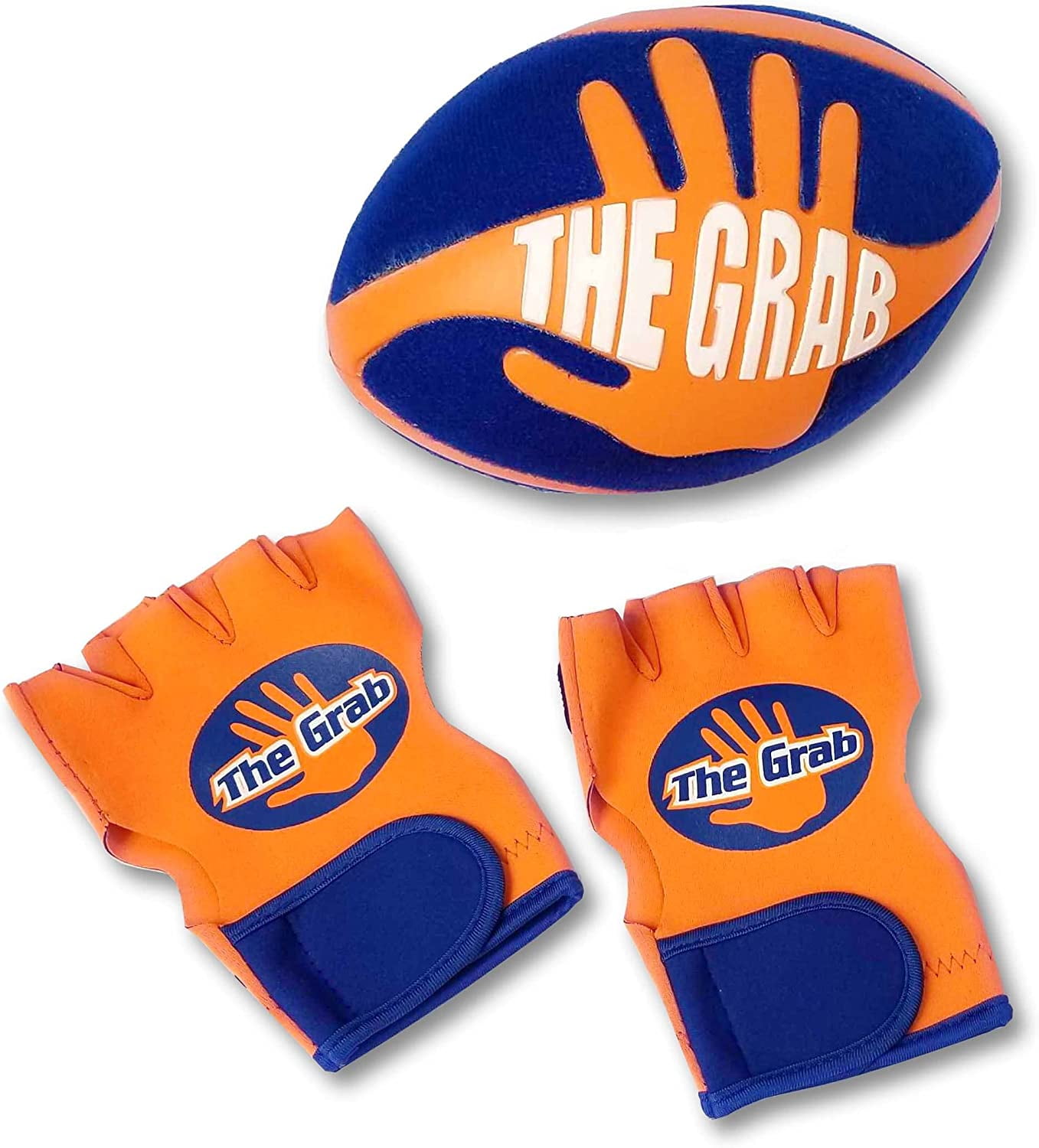 The Grab By The Makers of Swerve Ball Super Grip Football with 2 Gloves Leather for Kids Orange Blue