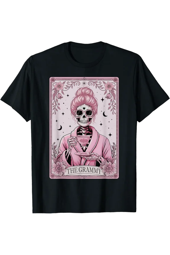 The Grammy Tarot Card Skeleton Coffee Happy Grandma T-Shirt, Unisex T-Shirt