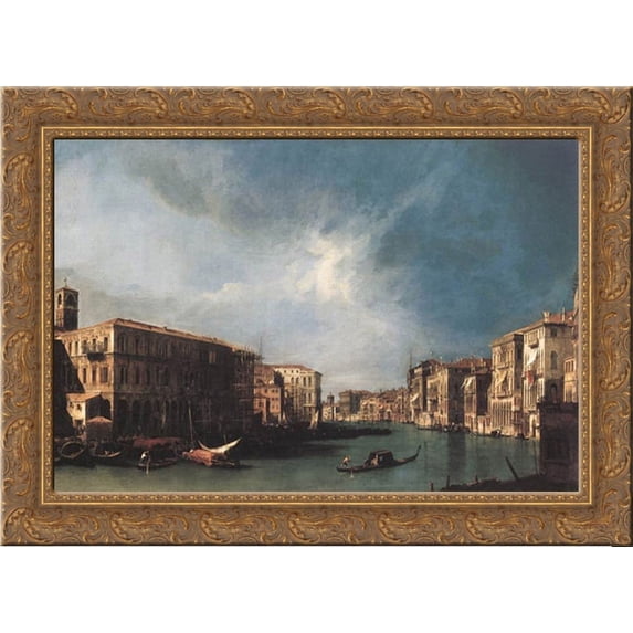 The Grand Canal from Rialto toward the North 24x19 Gold Ornate Wood Framed Canvas Art by Canaletto