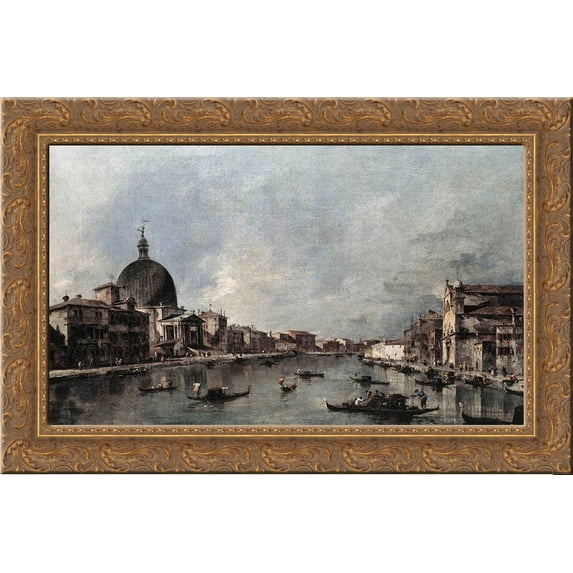 The Grand Canal with San Simeone Piccolo and Santa Lucia 24x18 Gold Ornate Wood Framed Canvas Art by Francesco Guardi