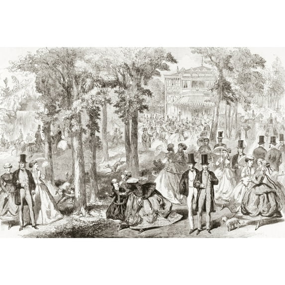 The Grand Cascade, The Bois de Boulogne, Paris, France in the 19th century. From L'Univers Illustre published 1867. by Ken Welsh / Design Pics (17 x 11)