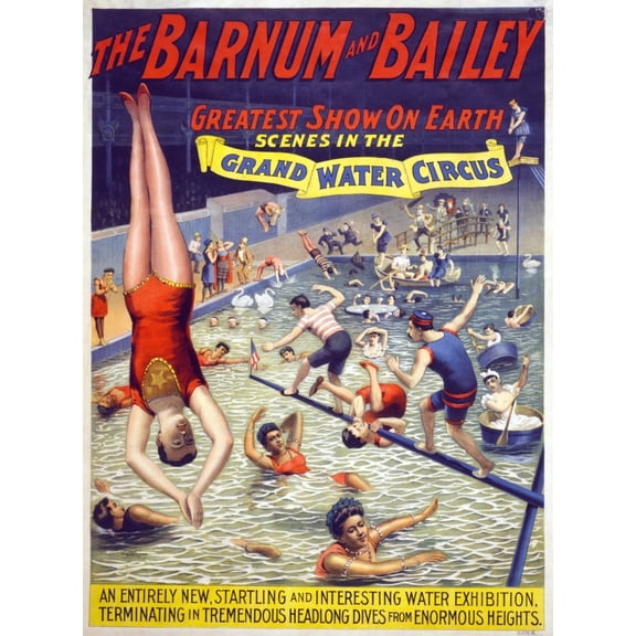 The Grand Water Circus In The Barnum & Bailey Circus. Chromolithograph Ca. 1895. History (18 x 24)